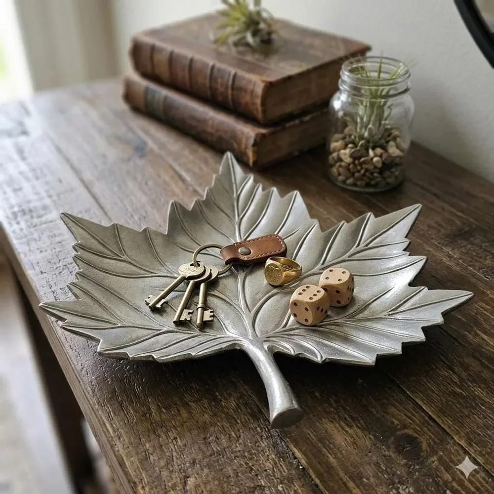 Vintage Silver Maple Leaf Cast Aluminum Tray – Botanical Catchall Dish